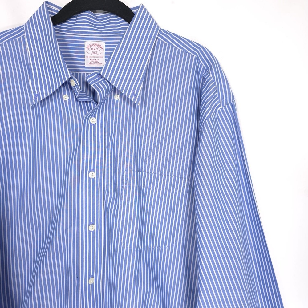 BROOKS BROTHERS Men's Shirt 18 4/5 Reg Striped Blue Cotton Original Polo‎ Shirt